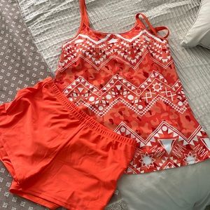 ModLily Orange and White Tankini Swimsuit, Size L